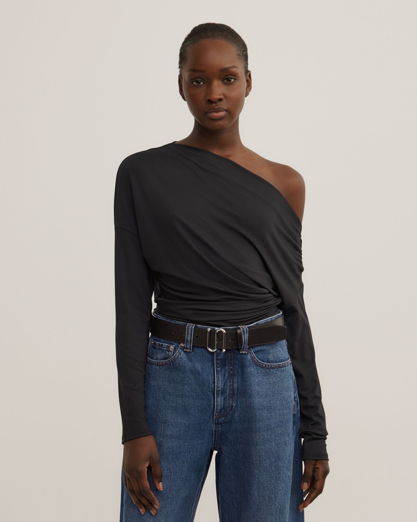 Asymmetric Draped Long Sleeve Top