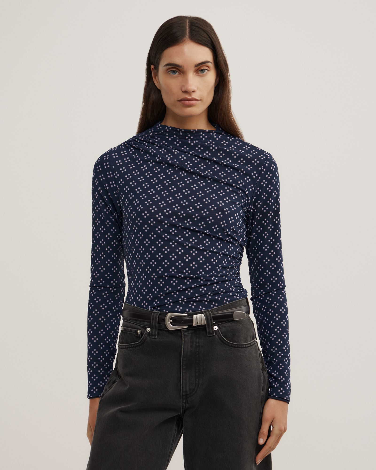 Asymmetric Mesh Long Sleeve Top