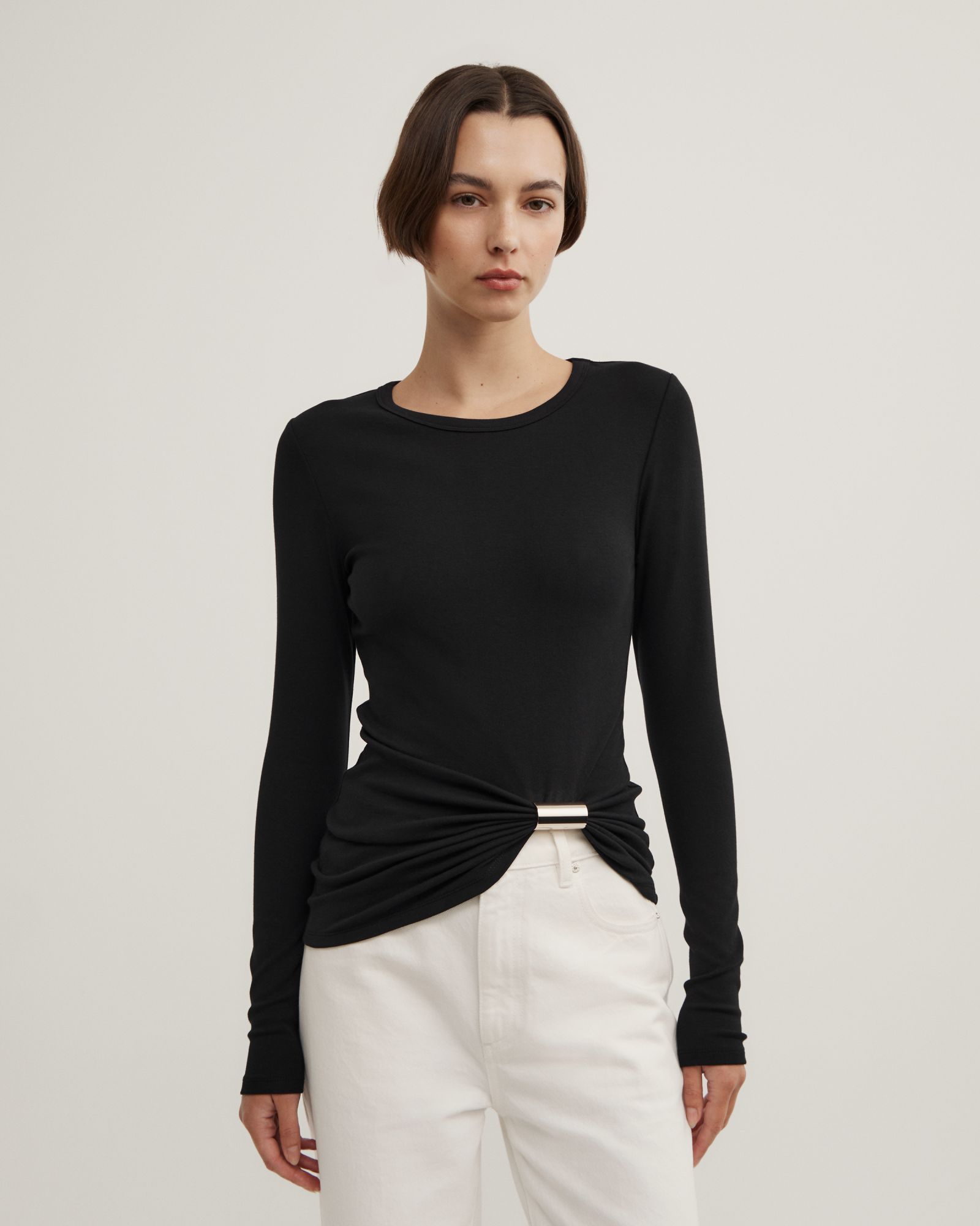 Metal Trim Long Sleeve Top