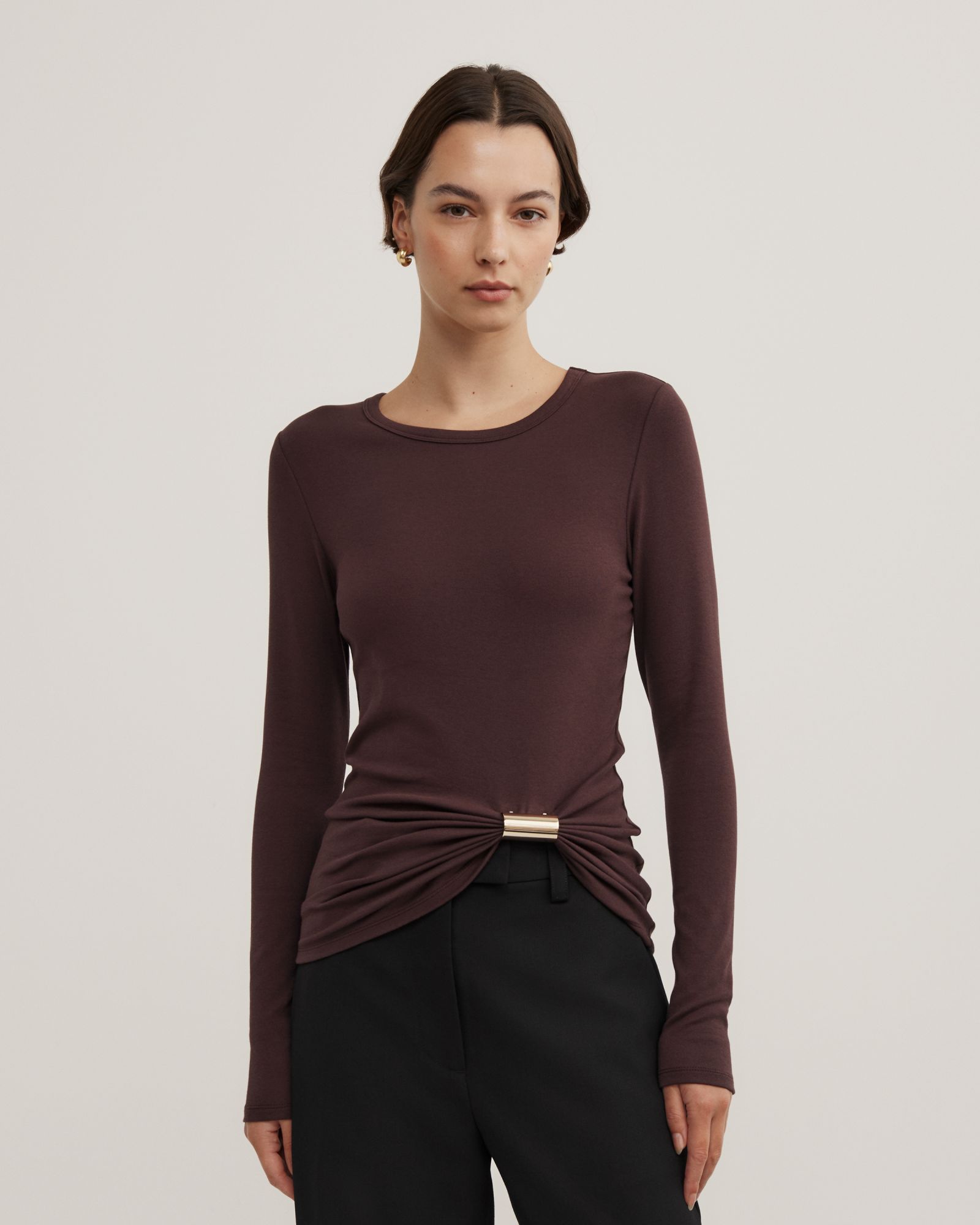 Metal Trim Long Sleeve Top