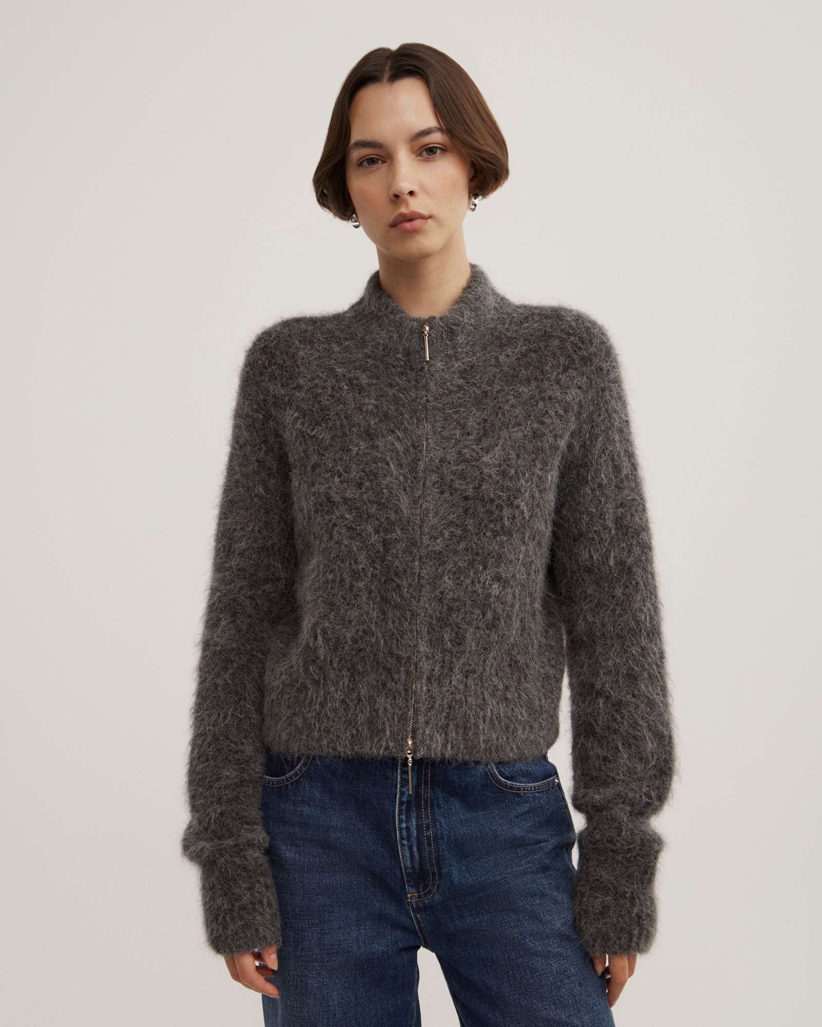 Fluffy Funnel Bomber Jacket