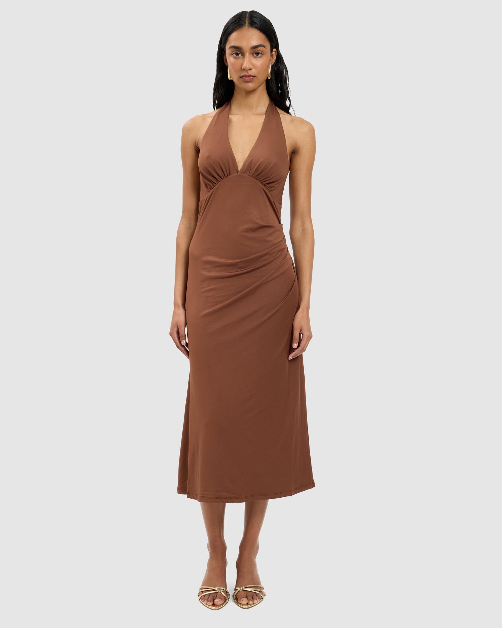 Pleated Backless Halter Dress